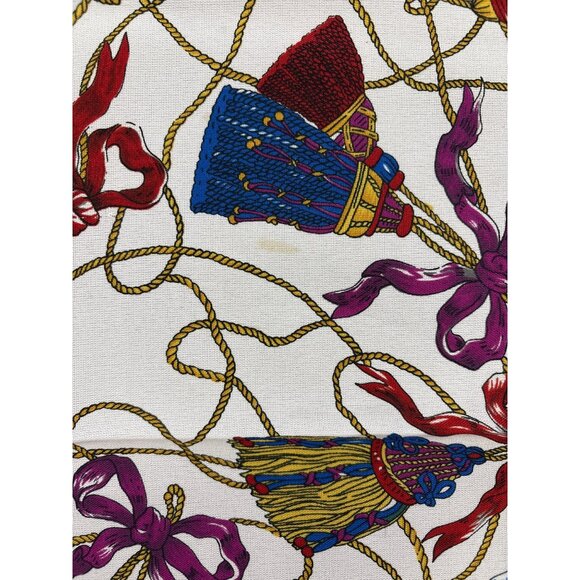 Vintage Silk Tassel Rope Decorative Scarf Nautical Equestrian Print Headwear - Picture 3 of 5